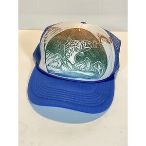 Bass Fishing foam mesh snapback Trucker hat cap blue stencil like airbrush look